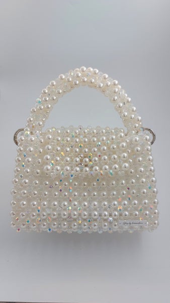 GLOSS bag HOPEA  (valkoiset helmet&kristallit, valkoinen sis&auml;kangas)