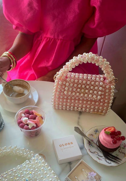 GLOSS bag (helmet& vaaleanpunaiset kristallit, v.pun sis&auml;kangas)