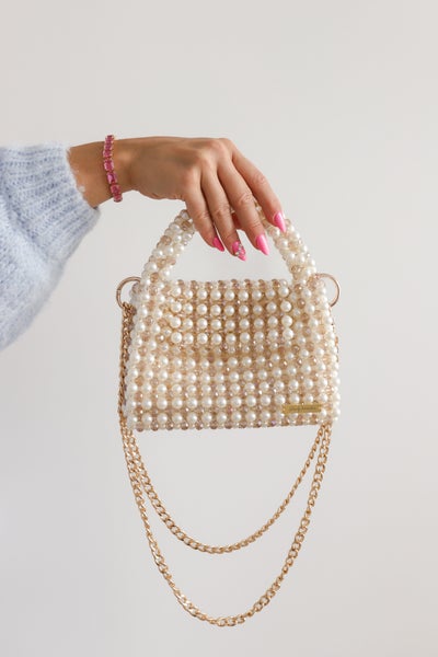 GLOSS bag (valkoiset helmet, beiget kristallit)