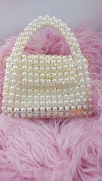 GLOSS bag + (valkoiset helmet&kristallit, valkonen sis&auml;kangas)