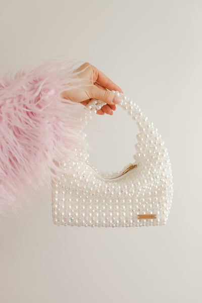 GLOSS pouch (valkoiset helmet&kristallit,valkoinen sis&auml;kangas)