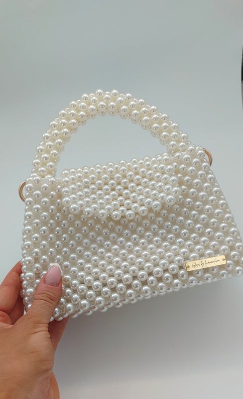 GLOSS bag (valkoiset helmet, valkoinen sis&auml;kangas)